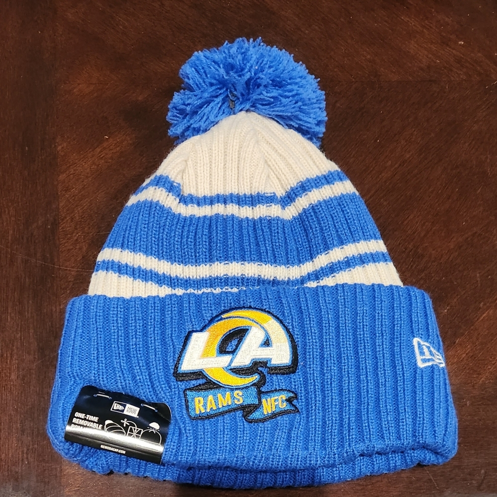 Los Angeles Rams New Era Sideline Cuffed Pom Knit Beanie Winter Hat NWT